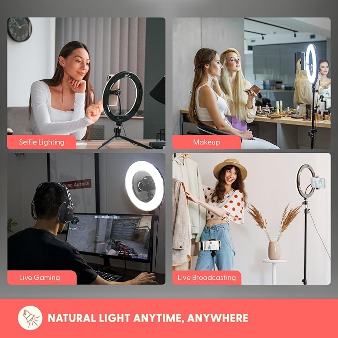 11" Selfie Ring Light with 61" Tripod Stand, LED Ring Light with Phone Holder, Wired Control USB, 10 Brightness Levels, 3 Color Modes, Adjustable for Video Recording, Zoom Meetings, and YouTube - Image 6