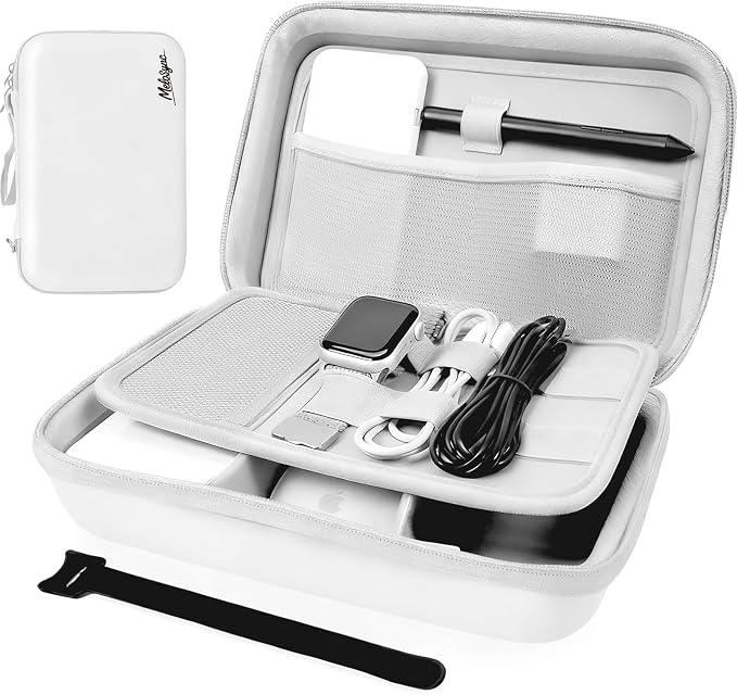 Hard Travel Electronic Organizer Case for Power Bank Chargers Cables USB Flash Drive SD Card Electronics & Backpack Organizer Travel Case Small Portable Accessories Bag, white by MeloSync