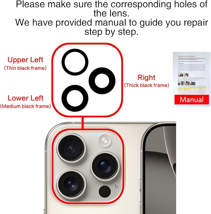 ASDAWN Back Rear Camera Lens Glass Replacement for iPhone 16 Pro 6.3 inches and iPhone 16 Pro Max 6.9 inches Camera Lens replacement with Pre-Installed Adhesive + Repair Tool Kit + Installation Manual - Image 6