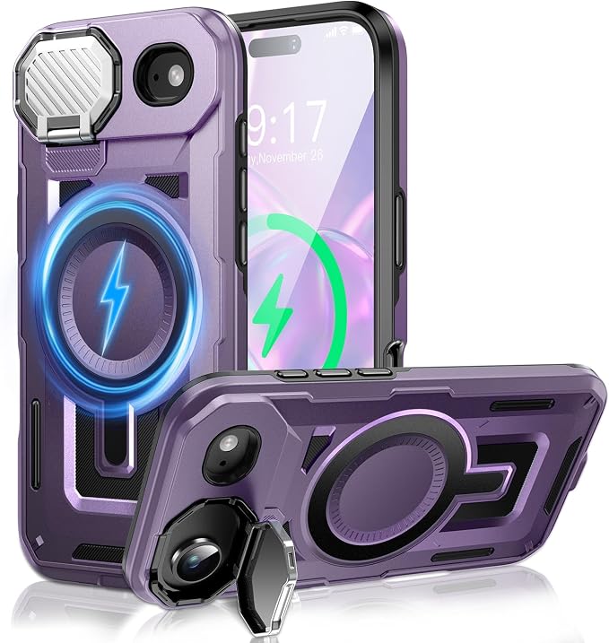 Camera Stand Case for iPhone 17 Air, [Compatible with MagSafe] [Lens Cover] 2025 Version Military Grade Protective Soft Case for iPhone 17 Air 6.5 inch Men Women, Purple by WASTROYAL