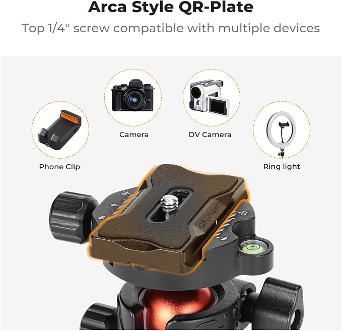 K&F CONCEPT Professional 28mm Metal Tripod Ball Head 360 Degree Rotating Panoramic with 1/4 inch Quick Release Plate Bubble Level for Tripod Monopod Slider Camera Camcorder up to 22 pounds - Image 4
