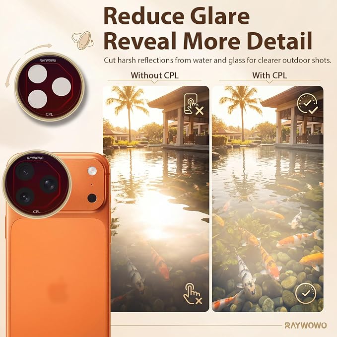 CPL Lens Filter for iPhone 17 Pro & Pro Max, Polarizing Lens Filter | Polarizing filter cuts glare and reflections while enhancing color and contrast; quick-install design for photos and video. - Image 2