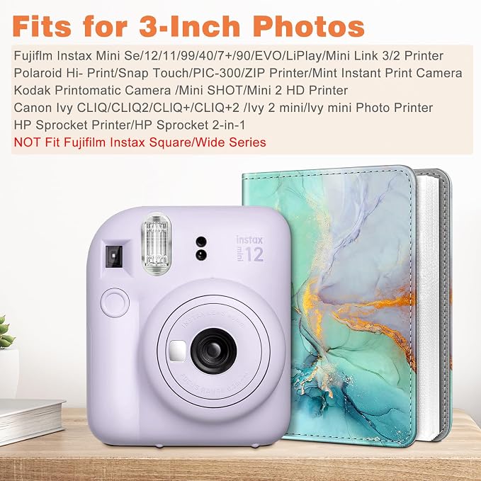 Fintie Mini Photos Album Book for 2x3 Inch Films - 104 Pockets Small Albums | For Fujifilm Instax Mini 13/12/11/99/40/Evo/Se/7+/Liplay Instant Camera, Photos Keepsakes, Kids Memory Book, Emerald Marble - Image 2