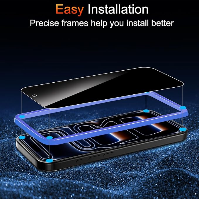 TZGZT Privacy Screen Protectors for iPhone 17 Pro Max, Tempered Glass, HD | 3 Pack, 9H+ Military Grade Shatterproof, Easy Installation, Bubble Free, Case Friendly, Dynamic Island Compatible - Image 4