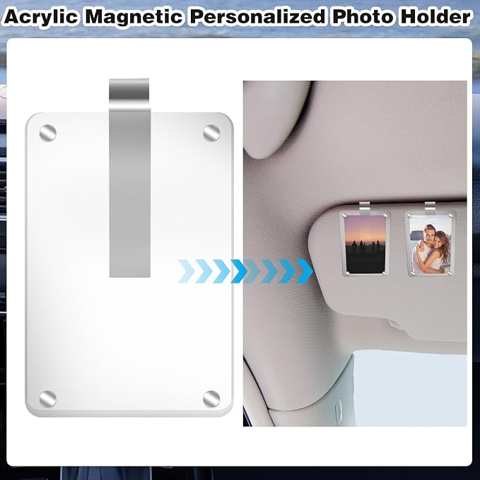 2Pcs Car Picture Holder, Acrylic Magnetic Personalized Photo Holder Car Accessories Car Photo Holder Car Visor Clip, Personalized Car Picture Frame, Suitable for Adding Family or Personal Photos - Image 3