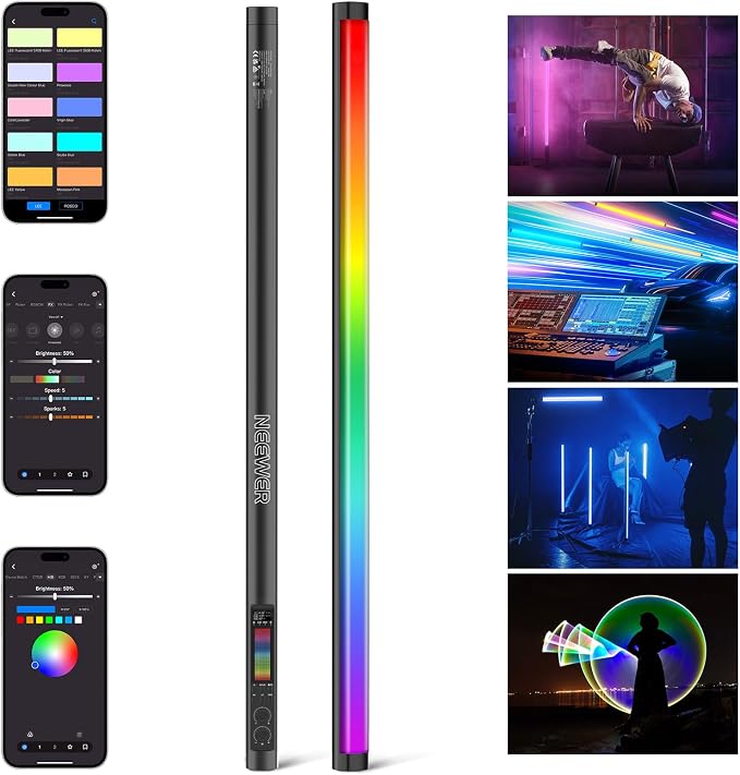 NEEWER RGB Tube Light, 30W LED Video Light RGBWW Full Color Stick Light Wand with 18 Scenes 7 Pixel Effects 2500-10000K CRI97/TLCI98 6000mAh, APP/2.4G/DMX Control for Photography Video Record, TL90C by Neewer