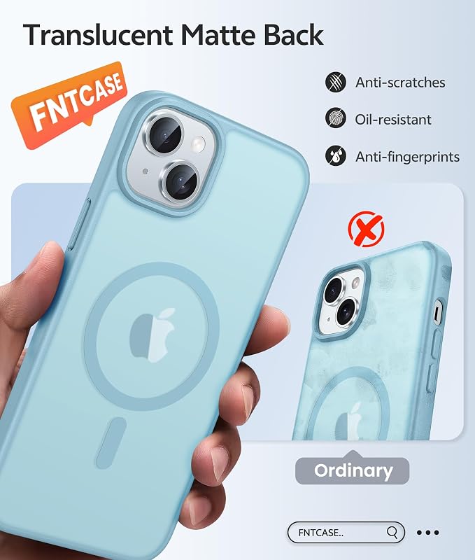 FNTCASE for iPhone 15/14/13 Case, Fit for Magsafe, Glass Screen Protector | Translucent Matte, Magnetic Phone Cases, 14FT Military Grade Drop Protection, Slim Shockproof Protective Cover, Teal - Image 6