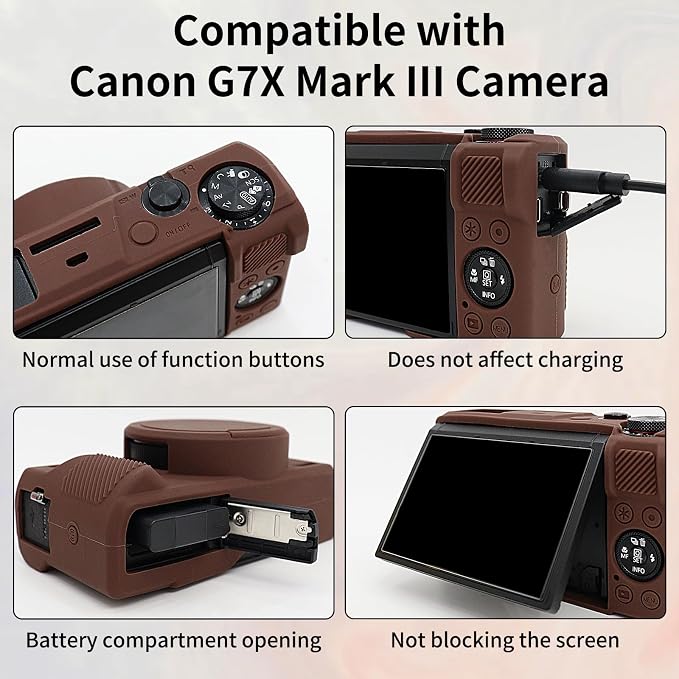 VOVMOEYA Camera Case for Canon Powershot G7 X Mark III with 2PCS Screen Protector,Full Pritection Soft G7X III Silicone Case Detachable Lens Cover Protective Cover for Canon G7XIII G7X3-Brown - Image 2