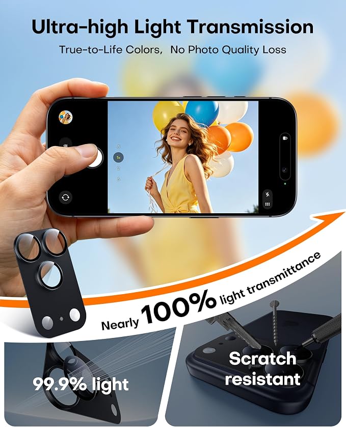 TAURI 2 Pack for iPhone 17 Pro Max Camera Lens Protector, Black | Full Coverage Military-Grade Shatterproof, Upgrade AR Anti-Reflection Ultra Clear Transmission & Case Friendly - Image 7