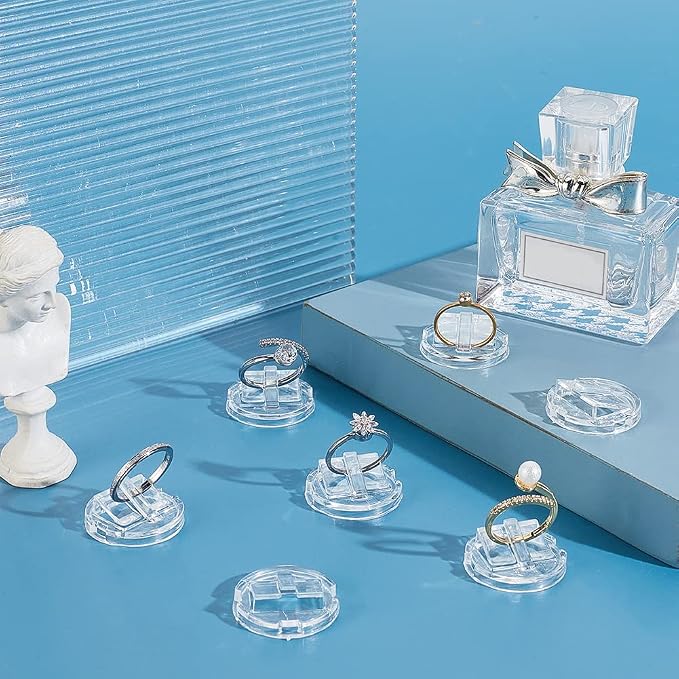 AHANDMAKER 30 Pc Acrylic Ring Display Holder - Transparent Ring Showcase for Selling, Wedding & Home Retail Showcase, Round - Image 4