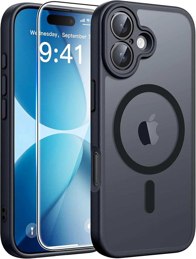 FNTCASE for iPhone 17 Case, Compatible with Magsafe, Glass Screen Protector | Full Camera Protection, Translucent Matte, 14FT Military Grade Drop Proof, Shockproof Protective Phone Cover, Black by FNTCASE