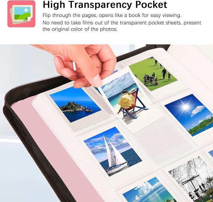 Veicevol 540-Pocket Album for Instax Mini & Polaroid 2x3 inch Photos, Pink | Designed for Instax Mini and Polaroid 2x3 Photos, Cover with Zipper Closure, Large Capacity, Holds Up to 540 Photos Securely - Image 4