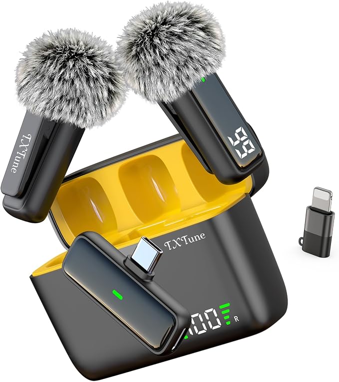 Wireless Microphone for iPhone Android Phone, USB C Mini Clip on Mic | Noise Canceling, 24H Battery Life with Charging Case, 70Ft Range, Lavalier Mic for Content Creators Video Recording Vlogging by TXTune