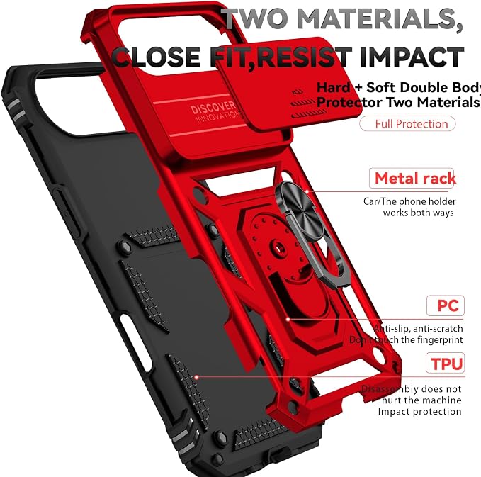 SunStory Phone Case for iPhone Air Case with HD Screen Protector & Slide Camera Cover & Rotated Ring Kickstand, [Military-Grade] Phone Case for iPhone 17 Air, Red - Image 8
