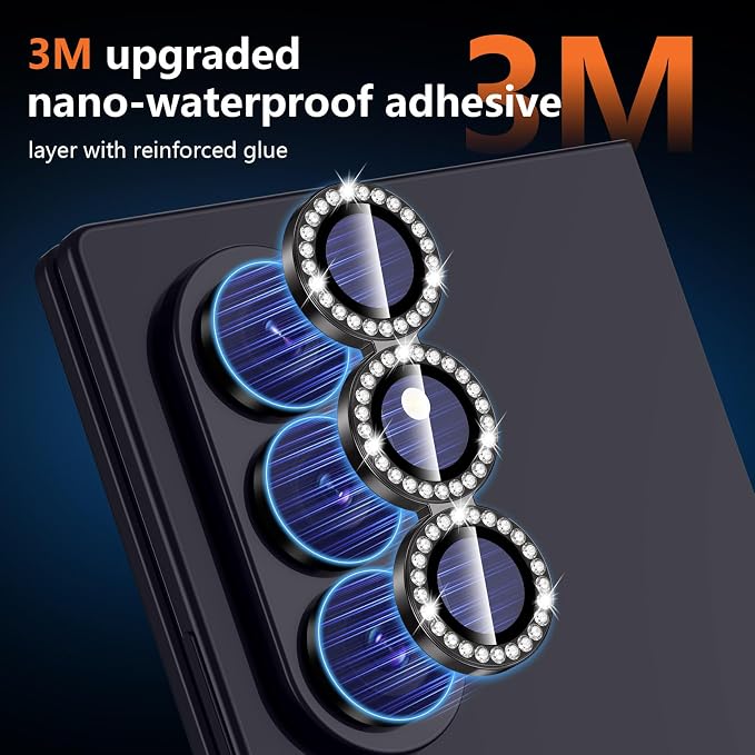 for Samsung Galaxy Z Fold 8 Ultra Camera Lens Protector, Individual Metal Ring Tempered Glass Lens Cover, [Strong Adsorption] Scratch Resistant Ultra-Thin HD Clear Lens Cover, 1 Set-Black Diamond - Image 4
