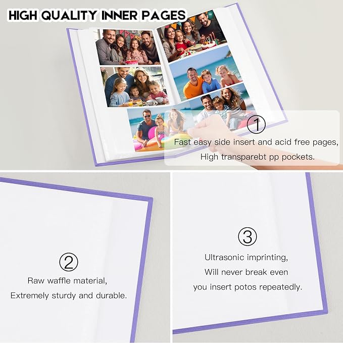 Aevdor 4x6 Photo Album, Holds 360 Photos, Linen Cover, Purple | Horizontal 4x6 Photo Format Only, Easy-View Clear Pockets, Family, Wedding, Baby, Travel and Graduation Prints - Image 6