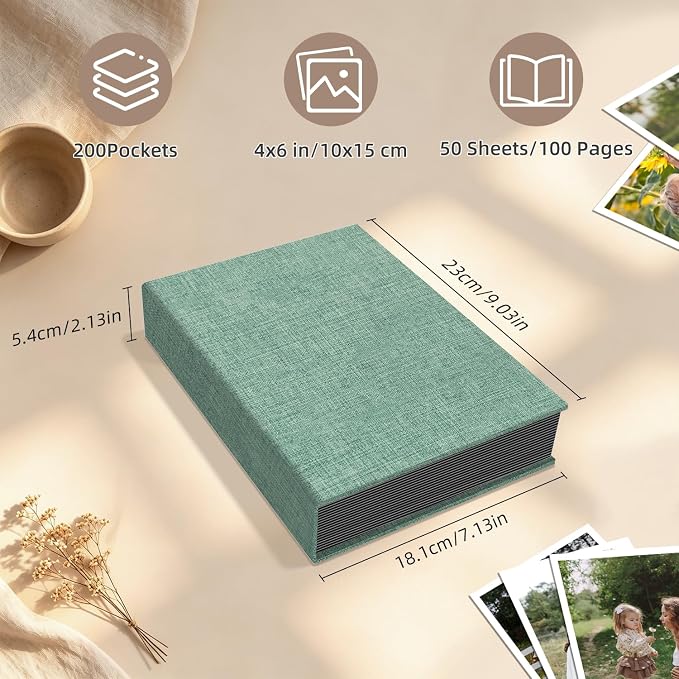 Popotop Photo Album 4x6 200 Pockets for Wedding Gifts,Linen Hardcover Picture Albums for Family Anniversary Baby Vacation Pictures - Image 3