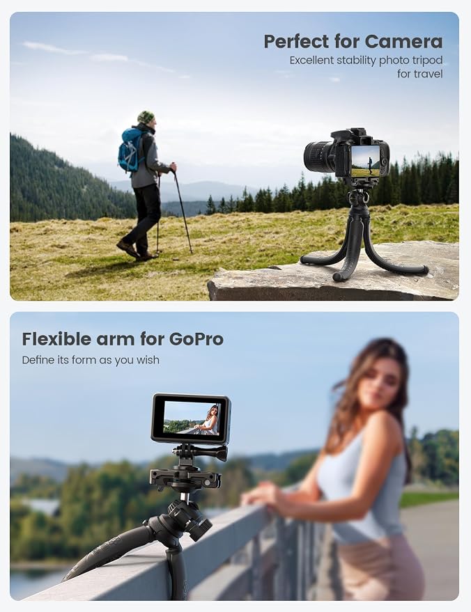 Lamicall Tripod for Camera with Wireless Remote 8-Strand Aluminum Core | Flexible Silicone Legs, Heavy-Duty Phone Stand with 1/4'' Screw & Cold Shoe for iPhone Pocket 3/4 Samsung GoPro DSLR Camera - Image 6