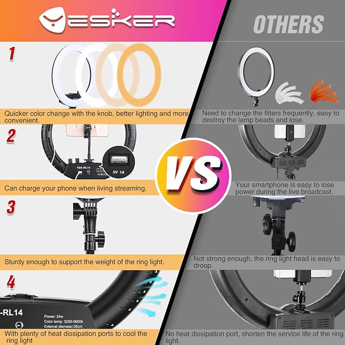 Ring Light with Tripod Stand, Yesker 14 Inch LED Ringlight Kit with Phone Holder Adjustable Color Temperature Circle Lighting, Led Photo Beauty Ring Lights for Camera for Vlog, Makeup, Video Shooting - Image 4