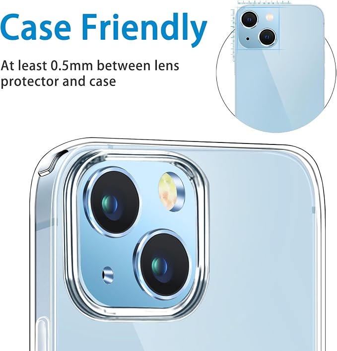 Compatible with iPhone 15 and 15 Plus Camera Lens Protector, Anti-Scratch Tempered Glass Len Screen Protector Shockproof Full Protective Camera Cover Case Friendly Lens Cover-Blue - Image 6