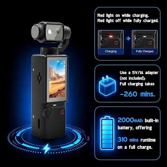 4K Handheld Camera for Vlogging 66M Small Pocket Tripod Body Cameras | 4K Video Recording&66M Photo | 180° Rotating Lens | 1.9in Screen | 5 Hours Working | Auto&Manual Focusing | Tripod, 16GB Card - Image 8