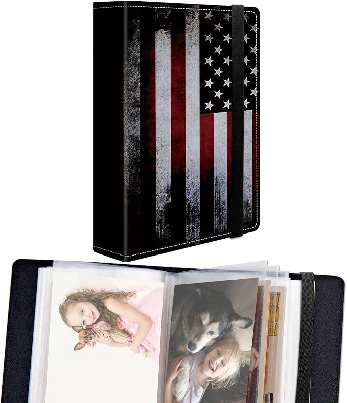 DEGDFSGR Small Photo Album 4x6 60 Pockets 120 Photos - Adventure Book Baby Photo Albums Photo Books for 4X6 Pictures Memory Book with Black Elastic Band for Photo Storage, Vintage American Flag by Unknown
