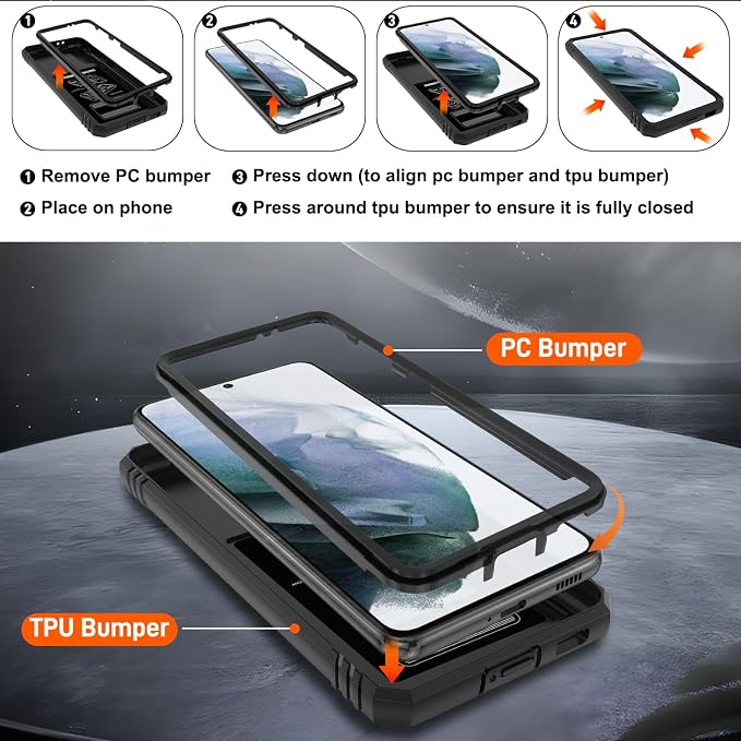 Gritup for Galaxy S21 Phone Case Military-Grade Shockproof with Kickstand | with 2 PCS Screen Protector, Slide Camera Cover, Heavy Duty Outdoor Protection Full Body Funda para Galaxy S 21 Cover-Black - Image 4