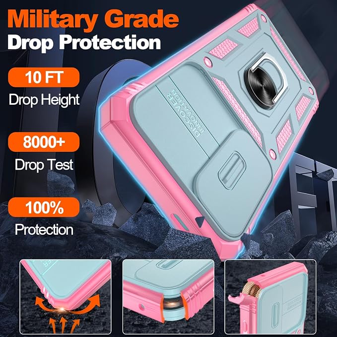 Gritup for Samsung S24 FE Phone Case: Phone Case S24 FE with 2*Screen Protector | Magnetic Stand & Slide Camera Cover | Shock Proof Military-Grade Funda para S24 FE Cover -Green+Pink - Image 3