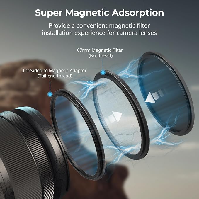 SmallRig 5-in-1 Magnetic 67mm Lens Filter Kit: VND + CPL + Black Mist 1/4 + Threaded Adapter Ring + Lens Cover + Storage Bag + Cleaning Cloth, Camera Filter Set for iPhone Lens - 4726 - Image 7