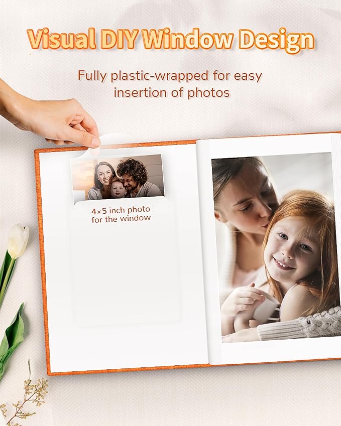 Artfeel Photo Album 4x6 with 100 Pockets,Slip-in Picture Albums,Linen Cover Memory Book with Front Window,White Page Vertical Photo Book for Wedding,Family,Anniversare,Baby,Vacation - Image 2