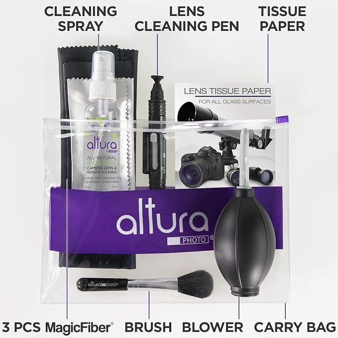 Altura Photo Camera Cleaning Kit, All-Natural Lens Cleaner, DSLR Mirrorless | Includes All-Natural Cleaner, Brush, Pen, Blower, Microfiber Cleaning Cloths & Tissue Wipes for Canon Nikon Sony DSLR Cameras - Image 2