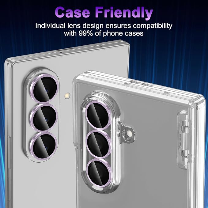 Meshine for Samsung Galaxy Z Fold 8 Ultra Camera Lens Protector,Scratch Proof,Strong Adsorption,9H Hardness with Metal Ring Camera Cover,Case Friendly,Accessories Lens Protector,Purple - Image 6