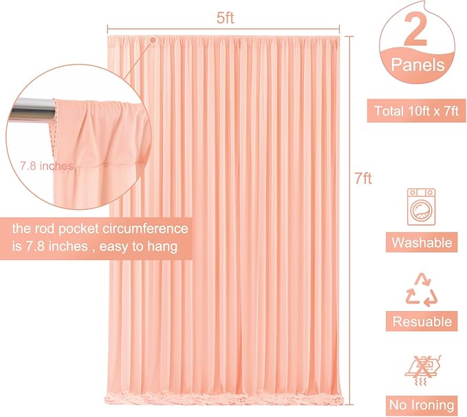 Peach Backdrop Curtain for Parties Baby Shower Wrinkle Free Peach Photo Curtains Backdrop Drapes Fabric Decoration for Wedding Birthday Party 5ft x 7ft,2 Panels - Image 6