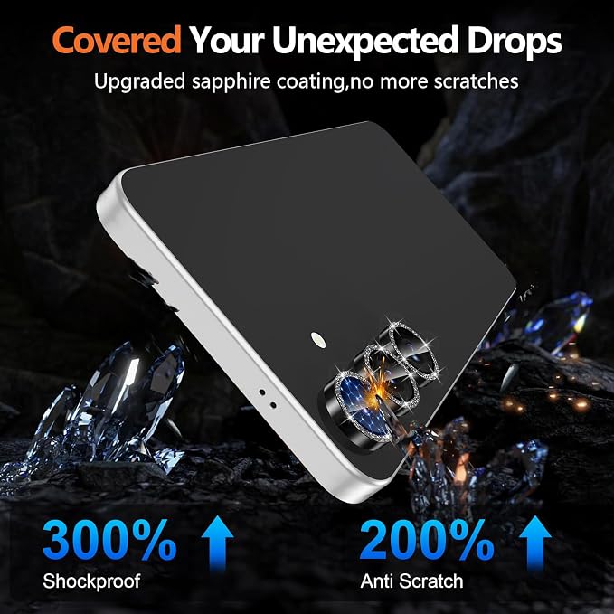 for Samsung Galaxy S25 FE Camera Lens Protector, Individual Metal Ring Tempered Glass Lens Cover, [Strong Adsorption] Scratch Resistant Ultra-Thin HD Clear Lens Cover, 1 Set-Black Sparkly - Image 5