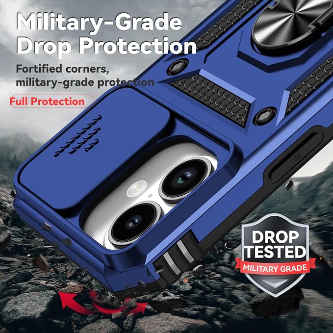 HNHYGETE for iPhone 17 Case with Screen Protector: [Military Grade 20ft. Drop Tested] Slide Camera Cover Ring Shockproof Protective Phone Case for - iPhone 17 (Blue) - Image 3