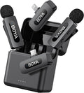 BOYA BY-V3 Combo Wireless Microphone for iPhone Android Smartphone,100M Los Range,36H Duration,Noise Cancellation,Plug&Play Lavalier Lapel Mics for Vlogging Interview 2-in-1 Charging Case(2TX+2RX) by BOYA