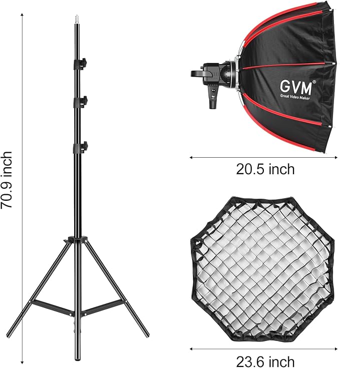 GVM 80W Video Light, Studio Lights for Photography, Softbox Lighting Kit with Bowens Mount, CRI97+ 5600K Colour Temperature , 22in Softbox, Tripod Stand, YouTube, Video, Wedding - Image 8