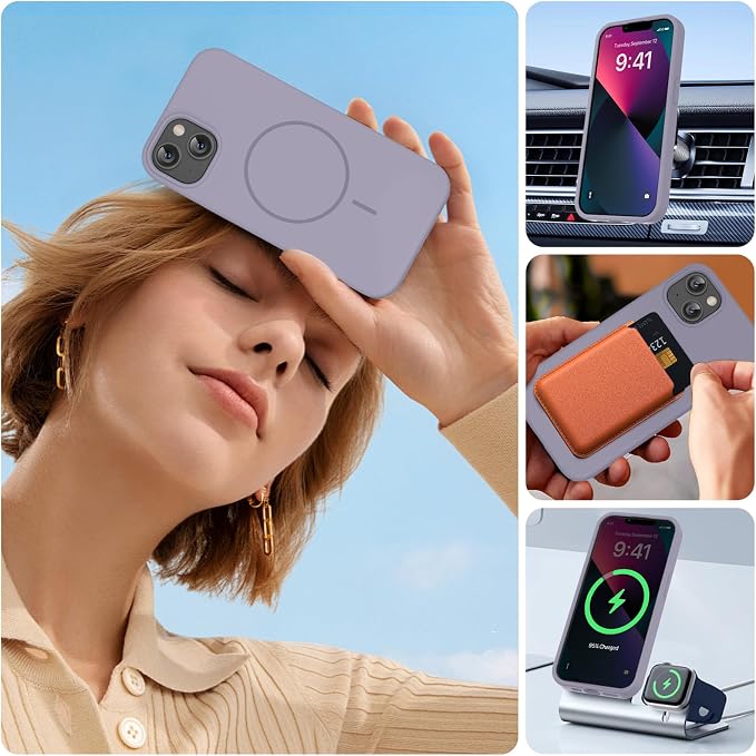 miracase Magnetic for iPhone 13 Case, [Soft Anti-Scratch Microfiber Lining], Compatible with MagSafe, Liquid Silicone Case Shockproof Drop Protection Phone Case for 13, Lavender Gray - Image 6
