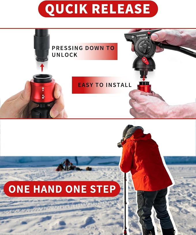 IFOOTAGE 71”Carbon Fiber Monopod with Feet Cobra 3 Monopod C180F-P | with Pedal Base Tripod CB3 Base-P Low Profile,for Sony,Nikon,DSLR,Max.Payload 17.64lb/8KG - Image 3