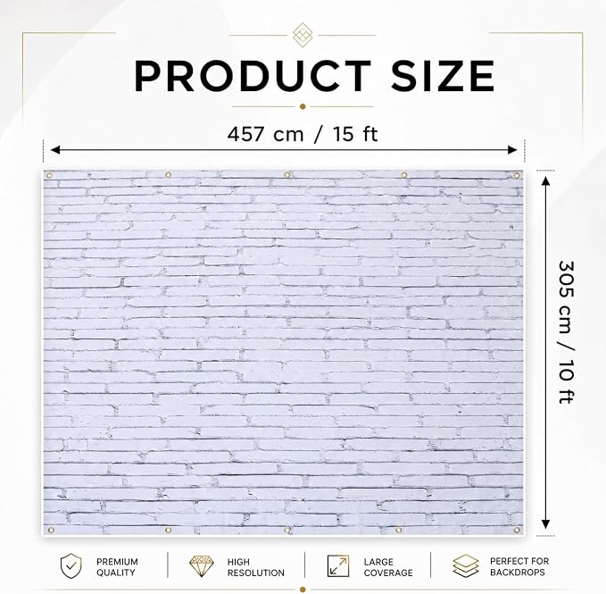 15 x 10 ft Brick Wall Backdrop for Photoshoot Polyester Fabric White Brick Backdrop Background for Fireplace Home Decoration Newborn Birthday Party - Image 2