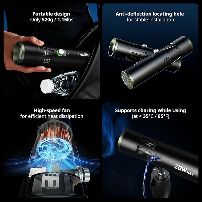 SmallRig RF 20C 20W Zoomable LED Photography Flashlight, Portable Spotlight | 5 Colors CRI 97 TLCI 99, 10000mAh, 20 Pattern Gobos, Silicone GOBO Holder for Portrait, Video, Content Creators - 5335 - Image 8