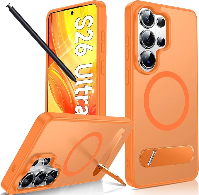 LeYi for Galaxy-S26-Ultra Case with Stand: for Magsafe Funda para Samsung s 26 s26ultra Phone Cover Rugged Slim Fit Heavy Duty Magnetic Women Men Kickstand Military Grade Samsungs26 Ultra, Orange by LeYi