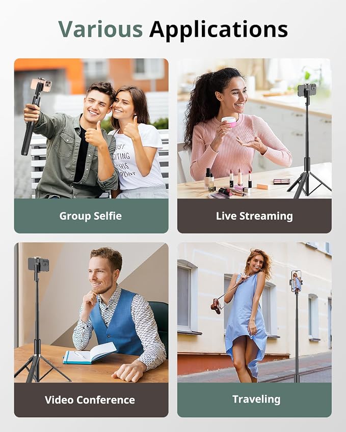 Sensyne 63" Selfie Stick Tripod, Extendable Phone Tripod with Wireless Remote Compatible with Cell Phones for Selfies, Photography,Video, Live Stream - Image 2