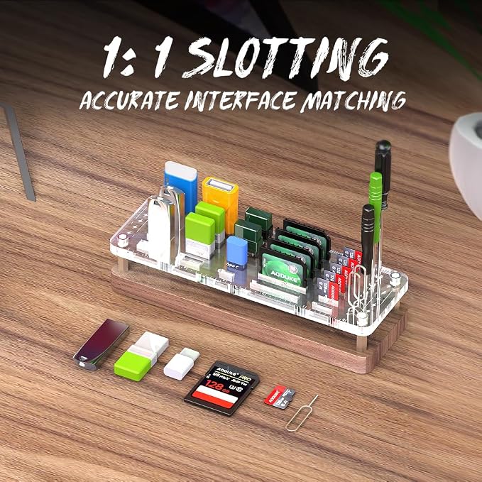 29 Slot Wooden Memory Card Case and USB Drive Organizer with Screwdriver and SIM Card Ejector - F02MY - Image 3