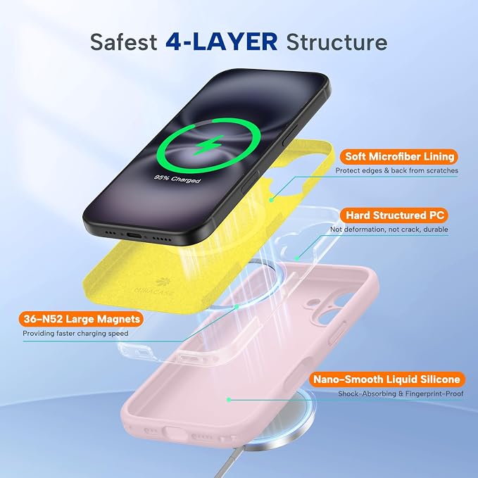 Miracase Silicone & Magnetic for iPhone 16 Case, Sand Pink | Compatible with MagSafe, Anti-Scratch Microfiber Lining, Liquid Silicone Case Shockproof Drop Protection Phone Case for 16 - Image 3