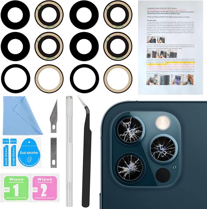 2PCS ASDAWN Back Rear Camera Lens Glass Replacement for iPhone 12 Pro 6.1 Inches with Pre-Installed Adhesive,Back Lens Glass with Installation Manual + Repair Tool Set by ASDAWN