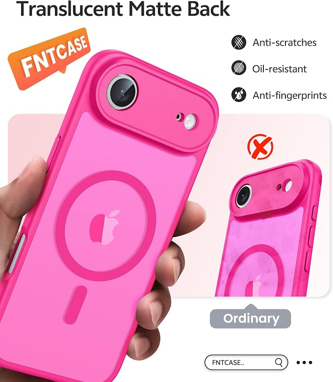 FNTCASE for iPhone Air Case, Fit for Magsafe, with Glass Screen Protector | Full Camera Protection, Translucent Matte, 14FT Military Grade Drop Proof, Shockproof Protective Phone Cover, Hot Pink - Image 6