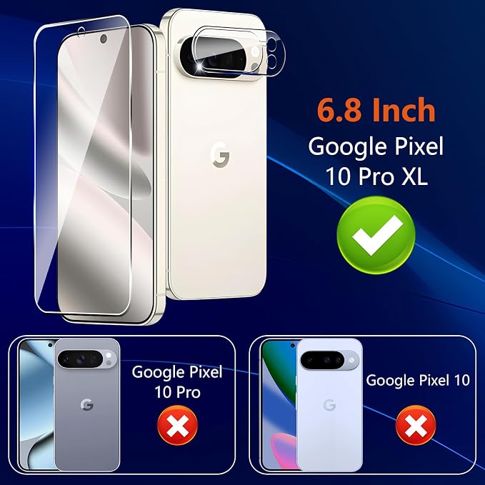 (3+2 Pack) Glass Screen Protector for Google Pixel 10 Pro XL with Camera Lens Protector,9H Tempered Glass,Fingerprint Unlock,Anti-Scratch,Bubble Free,Case Friendly - Clear - Image 2