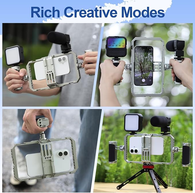 Leftfoto Universal Aluminum Phone Stabilizer Cage Smartphone Video Rig with Dual Handles for iPhone 17 Promax1615 Mini Pro Max 8 Plus for Samsung for Huawei Mate,for Vlogging/Video Shooting - Image 3