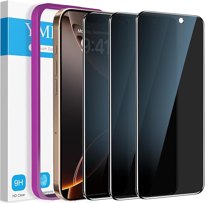 YMHML 3 Pack Compatible for iPhone 16 Pro Max Privacy Screen Protector Tempered Glass, Anti Spy Privacy Screen iPhone 16 Pro Max 6.9 Inch Accessories, Case Friendly Film, Easy Installation Tool | 6.9 Inch, Anti Spy, Private, Shatterproof, Case Friendly... by YMHML